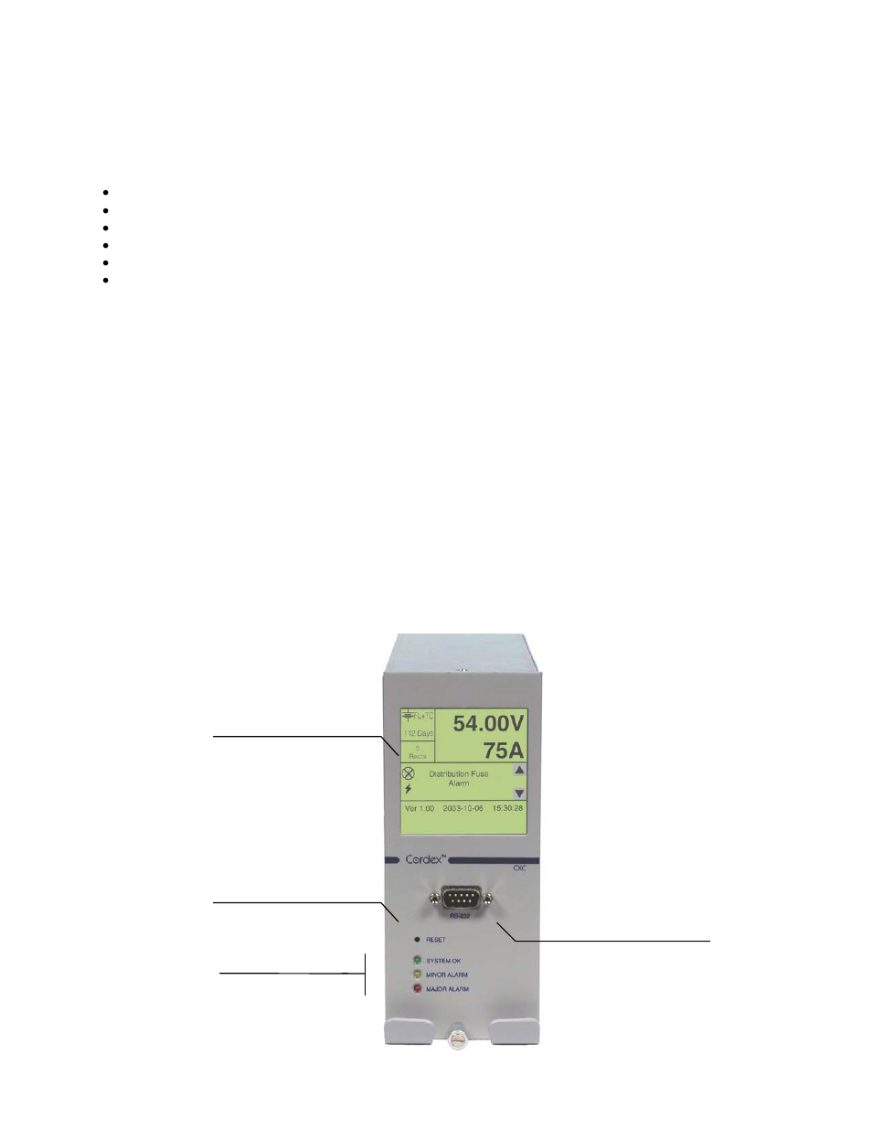 3 cxcm features, 1 front panel, 1 display | Cxcm, Eatures, Front panel, 3cxcm features | Alpha Technologies Cordex 48-1kW 19 6000W Installation User Manual | Page 14 / 48