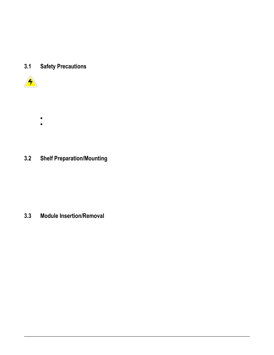 Nstallation, Safety precautions, Shelf preparation/mounting | Module insertion/removal, 1 safety precautions, 2 shelf preparation/mounting, 3 module insertion/removal | Alpha Technologies Cordex 48-1kW 23 4000W User Manual | Page 10 / 44
