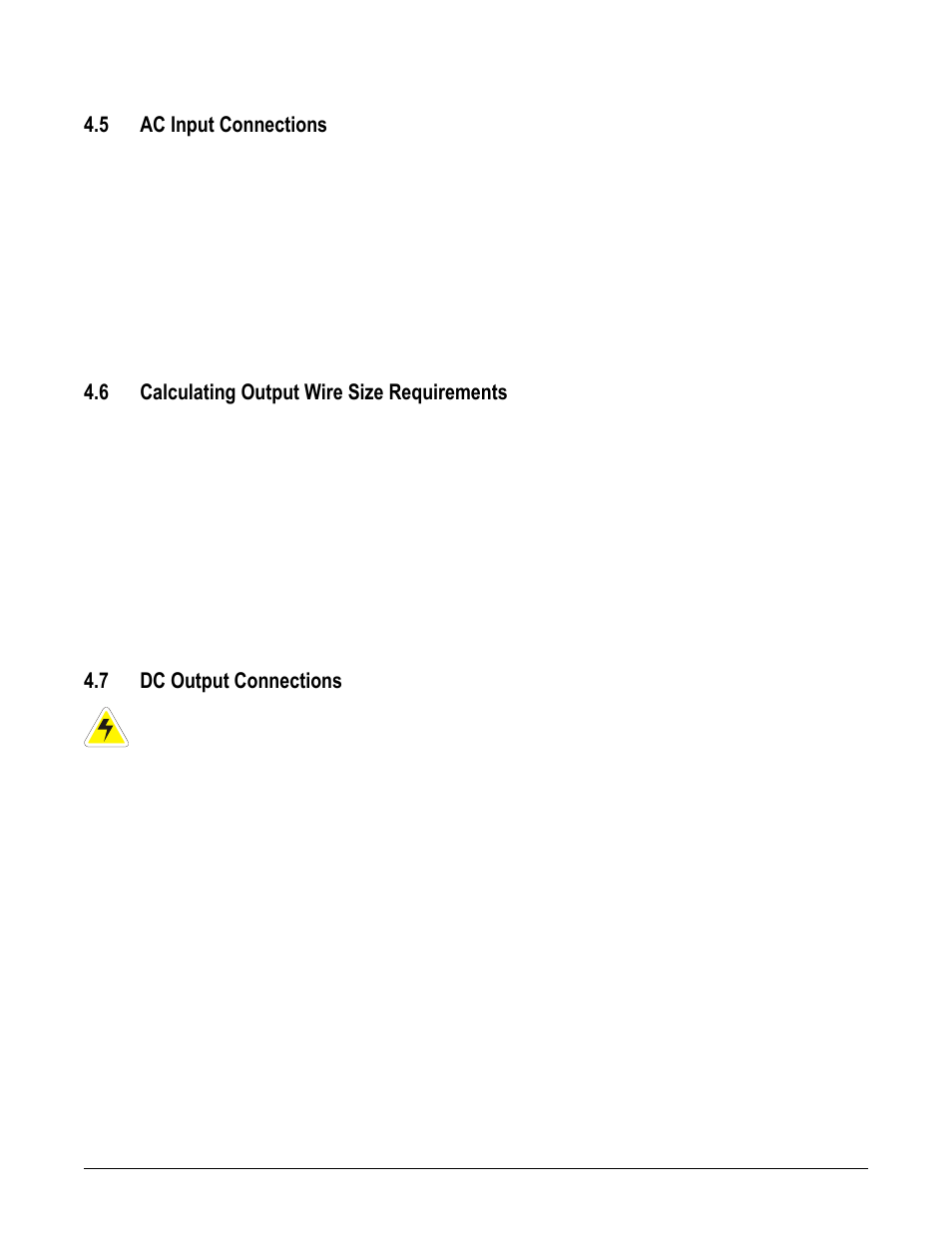 Power system chassis ground, Ac feeder protection/sizing, Ac input connections | Calculating output wire size requirements, 5 ac input connections, 6 calculating output wire size requirements, 7 dc output connections | Alpha Technologies Cordex 48-1kW 23 4000W User Manual | Page 12 / 44