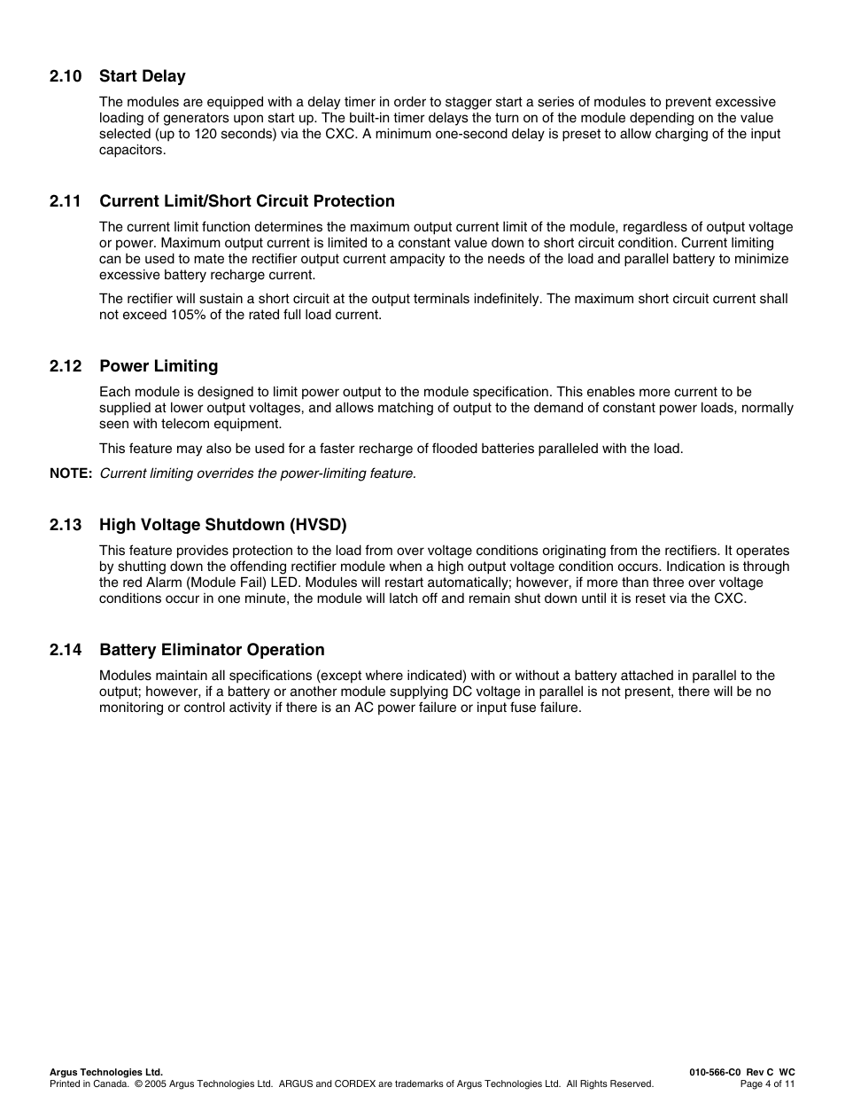 Start delay, Current limit/short circuit protection, Power limiting | High voltage shutdown (hvsd), Battery eliminator operation | Alpha Technologies Cordex 48-1kW 23 4000W User Manual | Page 26 / 44