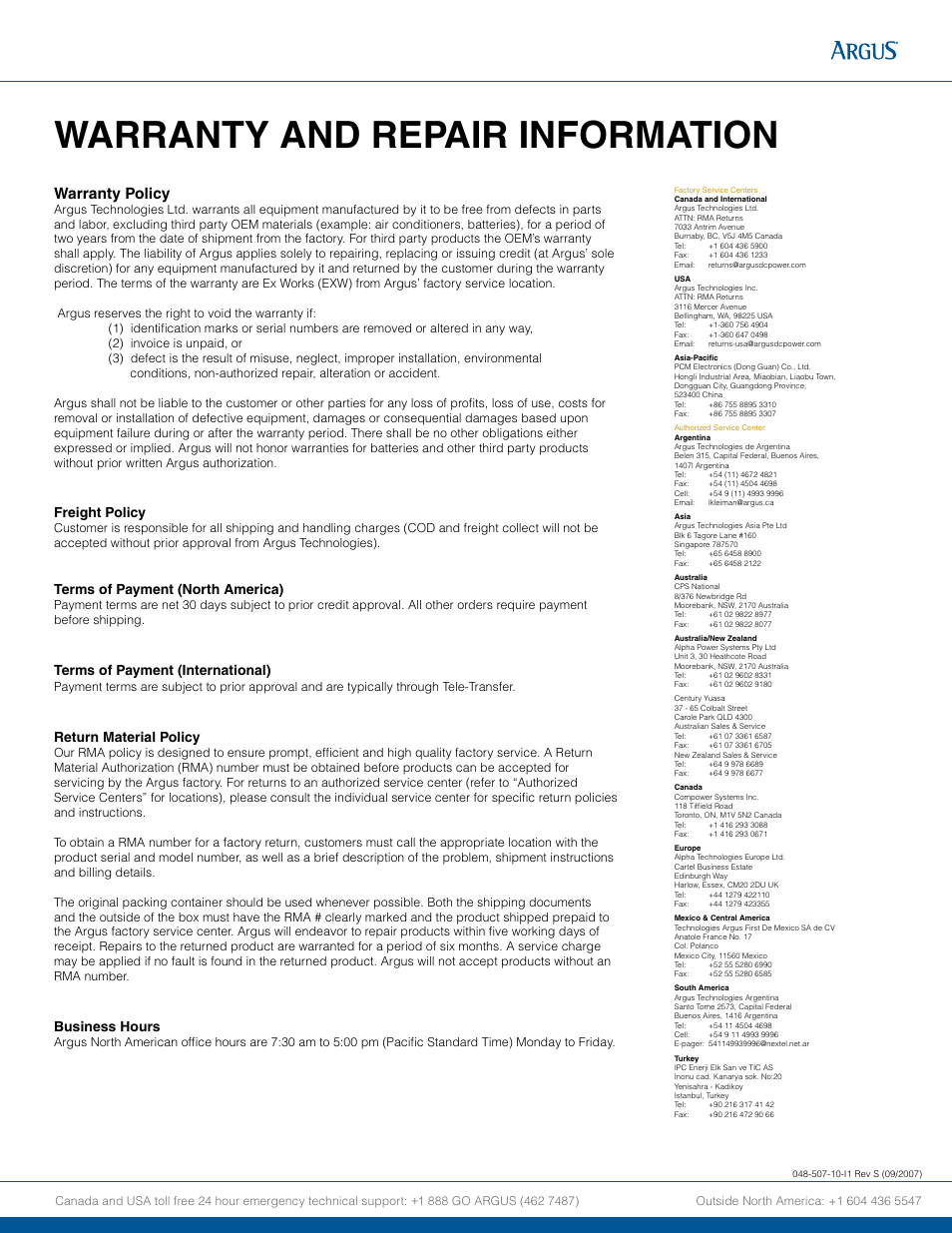 Warranty and repair information, Warranty policy, Freight policy | Terms of payment (north america), Terms of payment (international), Return material policy, Business hours | Alpha Technologies Cordex 48-1kW 23 4000W User Manual | Page 43 / 44