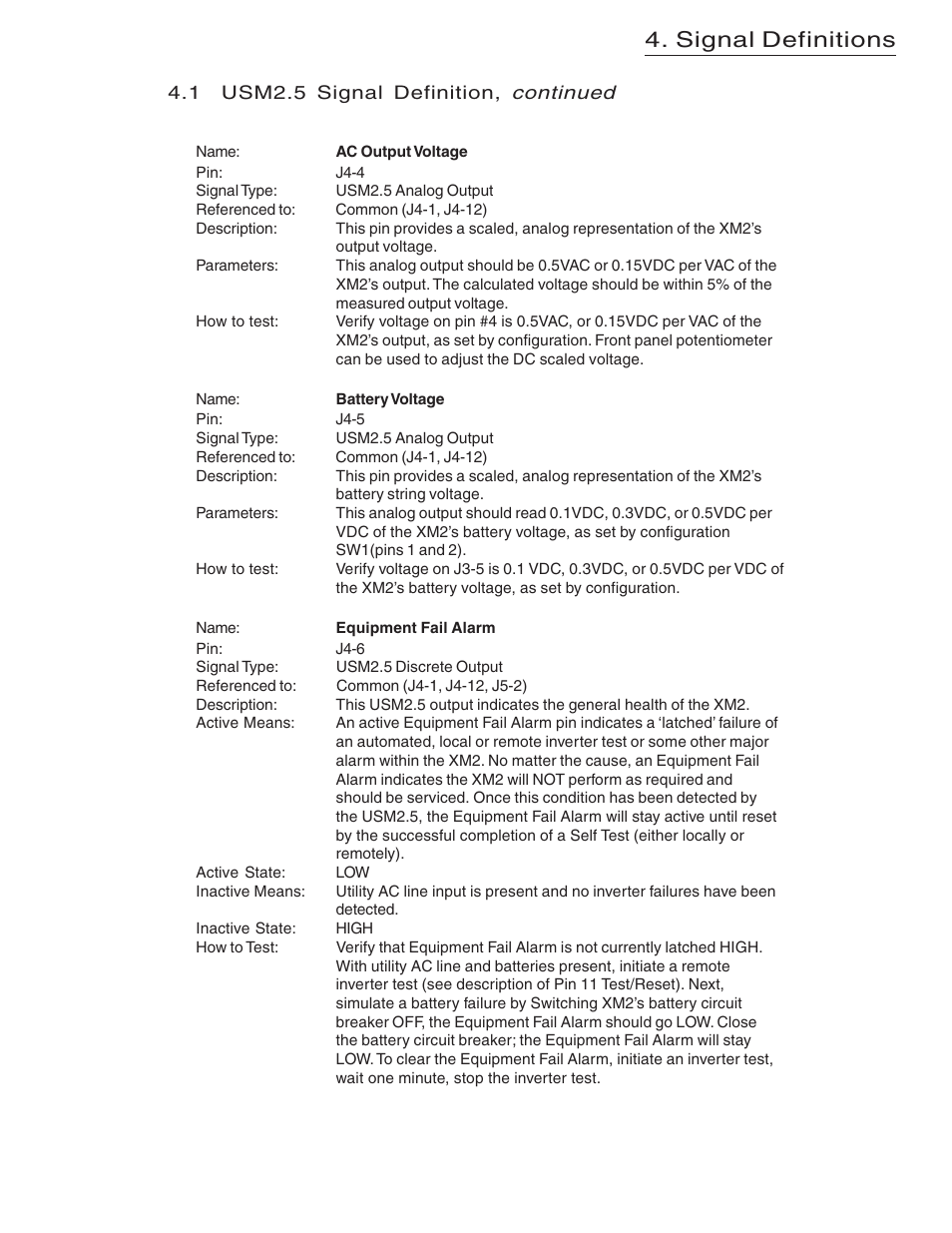 Signal definitions, Continued | Alpha Technologies USM2.5 Status Monitor User Manual | Page 17 / 28