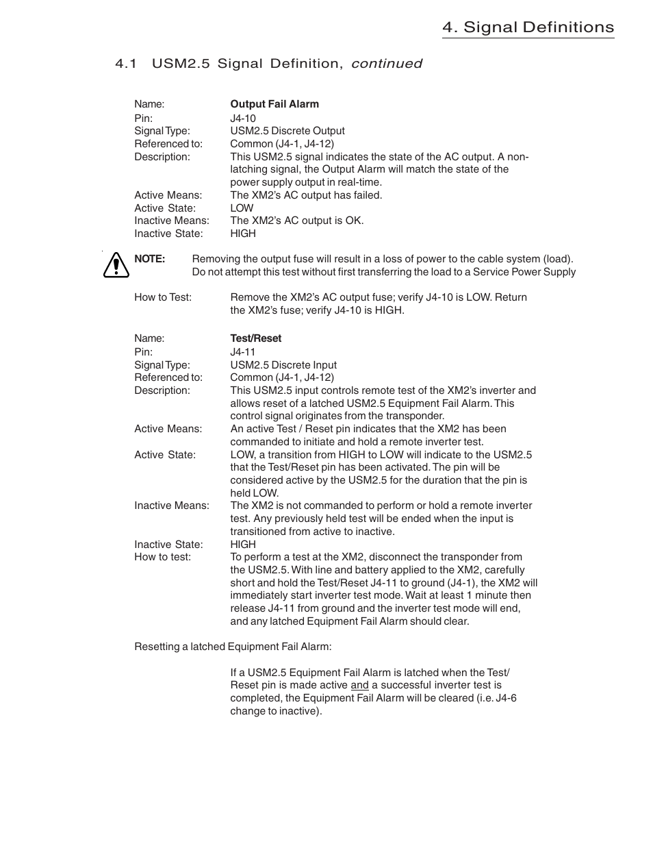 Signal definitions, Continued | Alpha Technologies USM2.5 Status Monitor User Manual | Page 19 / 28