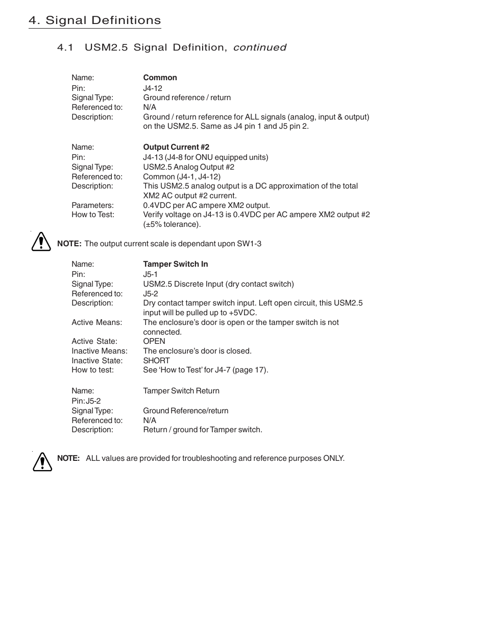 Signal definitions, Continued | Alpha Technologies USM2.5 Status Monitor User Manual | Page 20 / 28