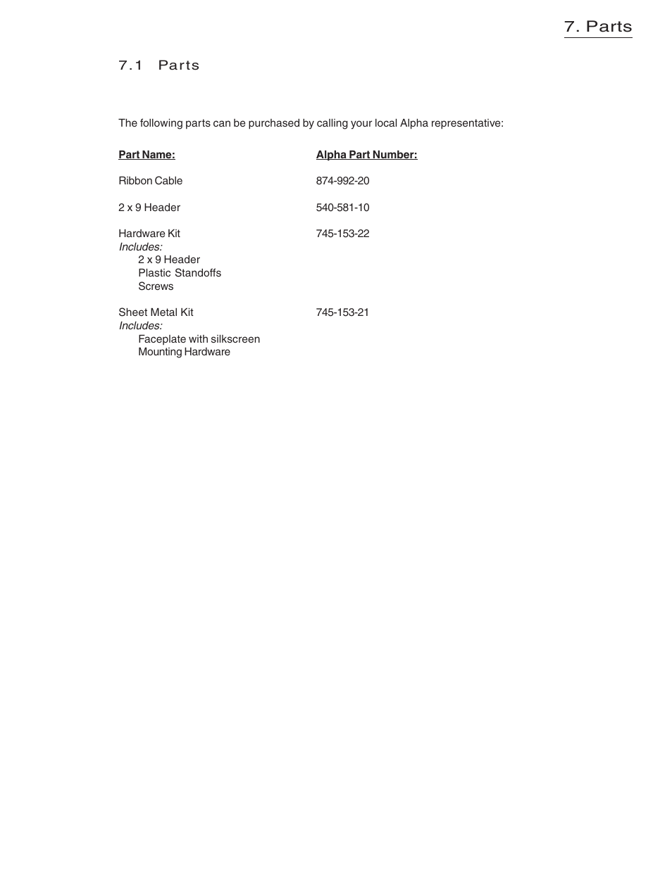 Parts | Alpha Technologies USM2.5 Status Monitor User Manual | Page 23 / 28