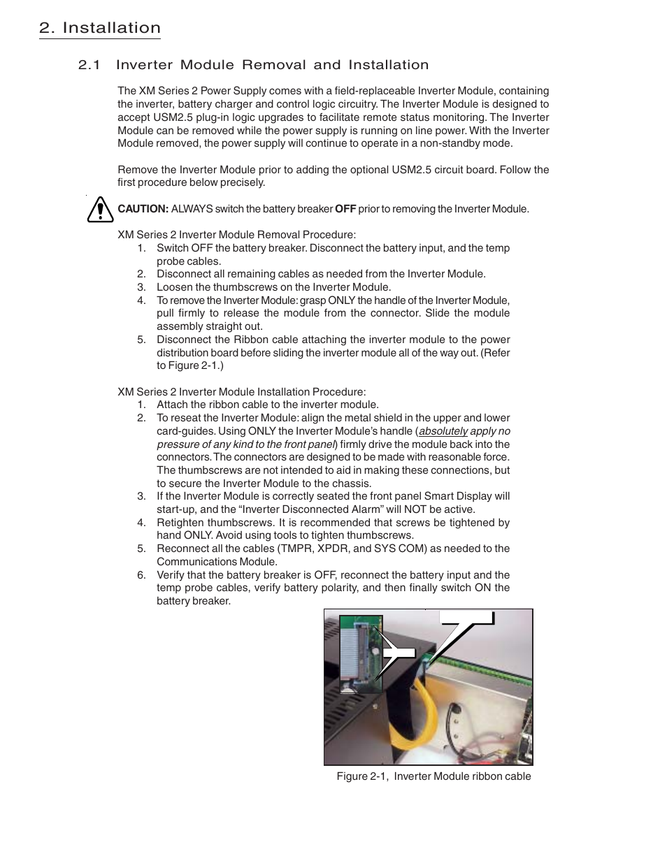 Installation, 1 inverter module removal and installation | Alpha Technologies USM2.5 Status Monitor User Manual | Page 8 / 28