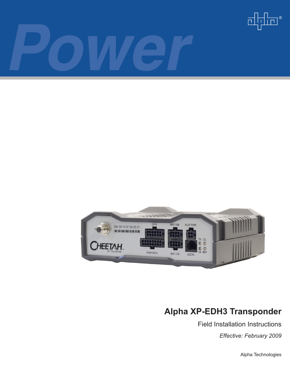 Alpha Technologies XP-EDH3 User Manual | 8 pages
