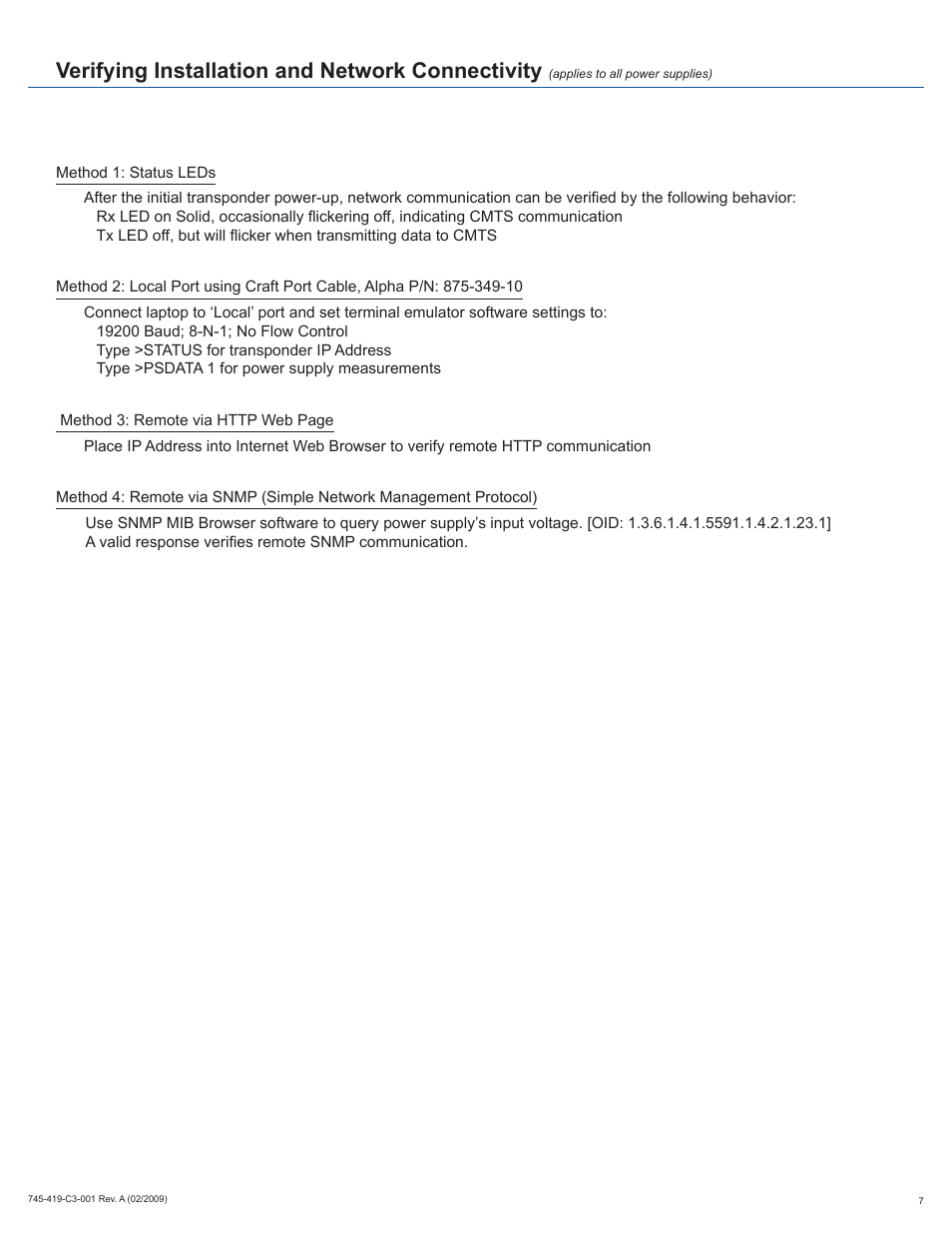 Verifying installation and network connectivity | Alpha Technologies XP-EDH3 User Manual | Page 7 / 8