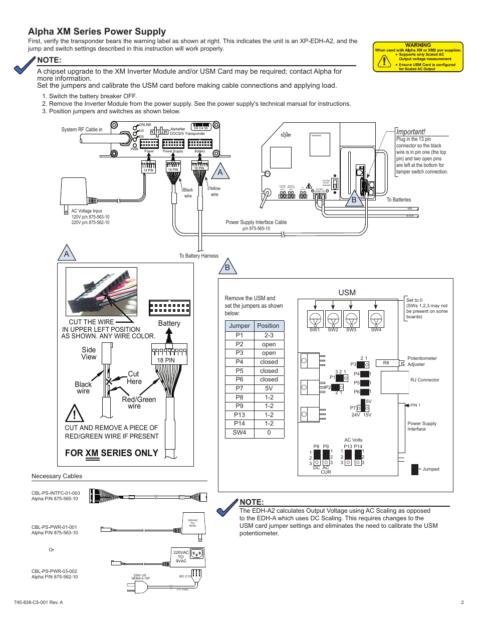 For xm series only, Alpha xm series power supply, Ab b important | Alpha Technologies XP-EDH-A2 User Manual | Page 2 / 4