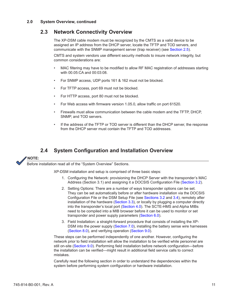 3 network connectivity overview, 4 system configuration and installation overview, Network connectivity overview | System configuration and installation overview | Alpha Technologies AlphaNet DSM Series DOCSIS User Manual | Page 11 / 63