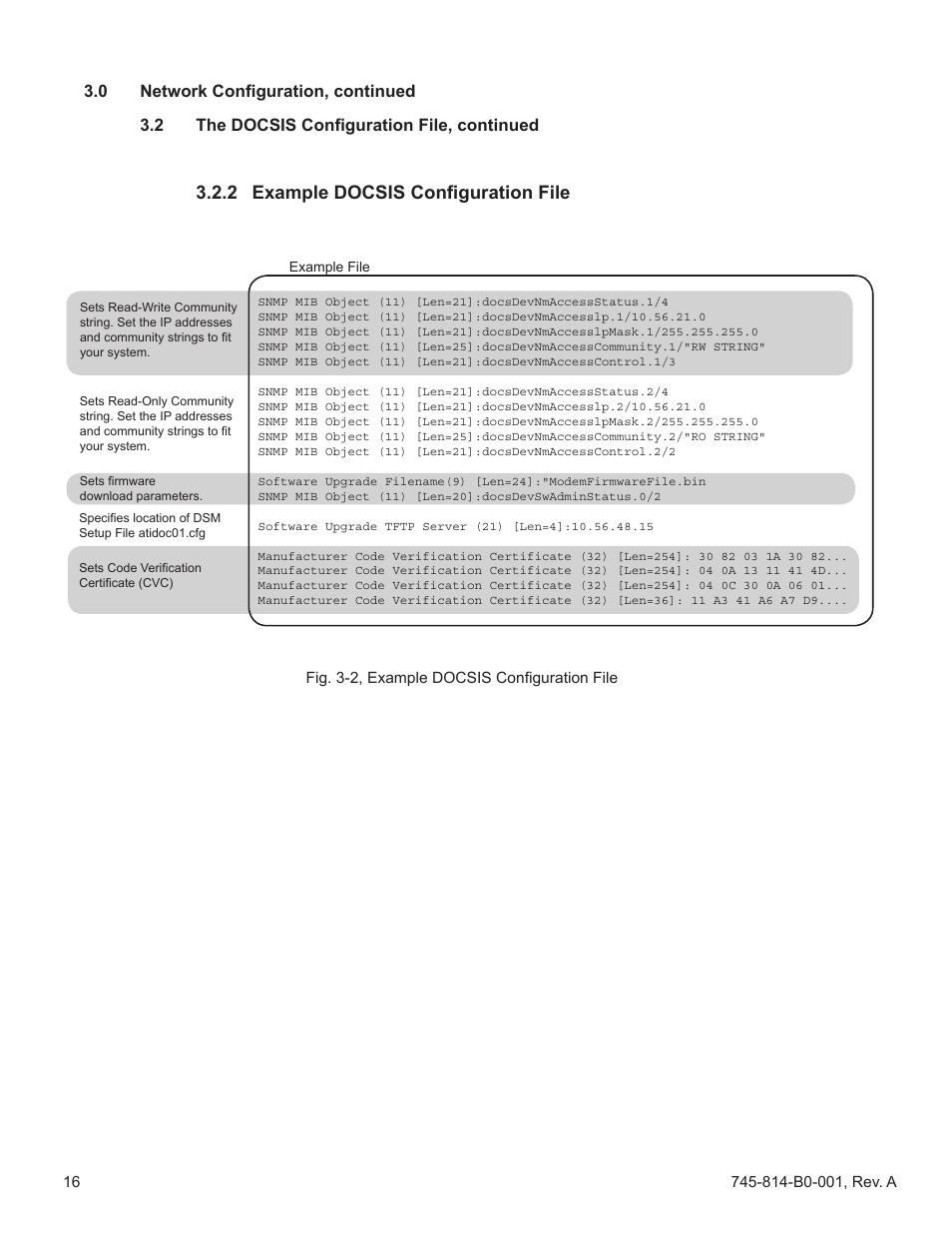 2 example docsis configuration file, Fig. 3-2, example docsis configuration file | Alpha Technologies AlphaNet DSM Series DOCSIS User Manual | Page 16 / 63