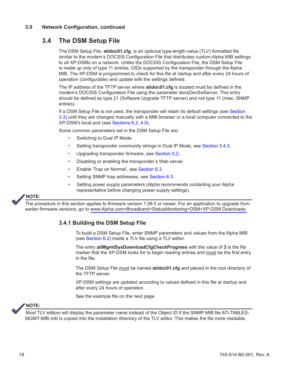4 the dsm setup file, 1 building the dsm setup file, Section 3.4 | Or by connecting | Alpha Technologies AlphaNet DSM Series DOCSIS User Manual | Page 18 / 63