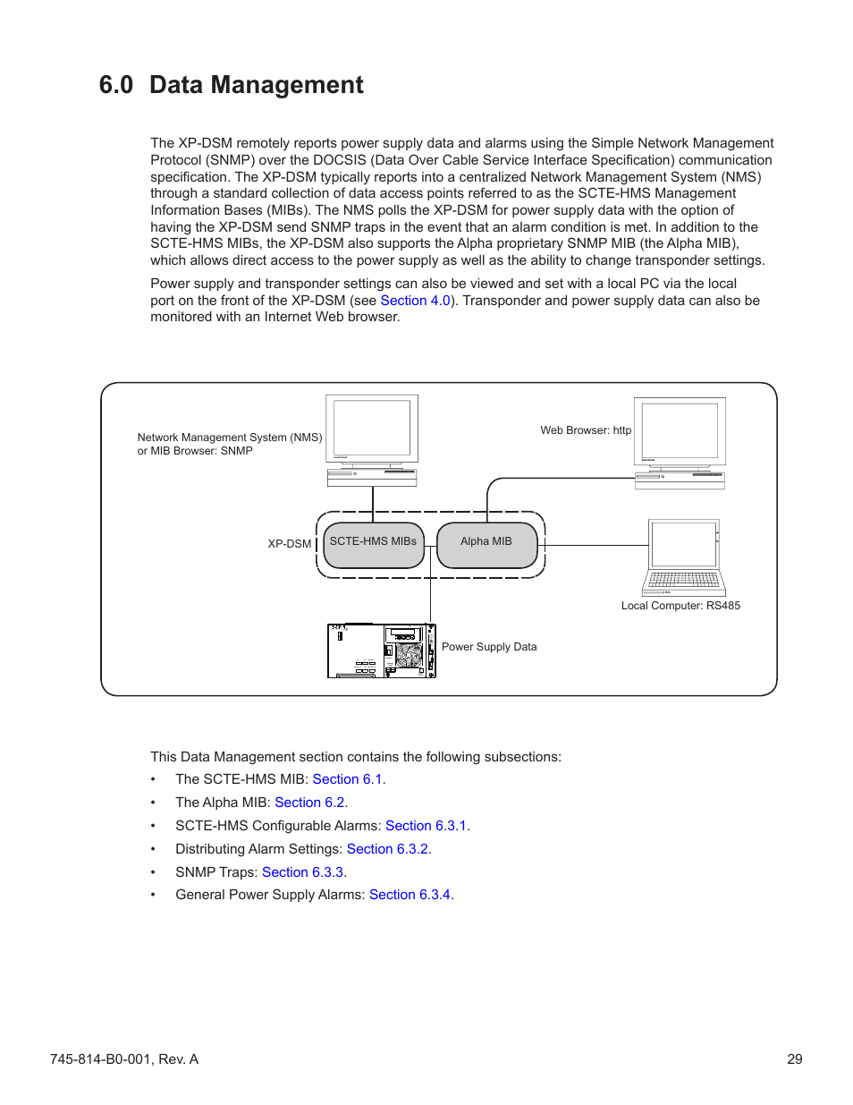 0 data management, 1 the scte-hms mib, Data management | Browser, Section 6.0 | Alpha Technologies AlphaNet DSM Series DOCSIS User Manual | Page 29 / 63