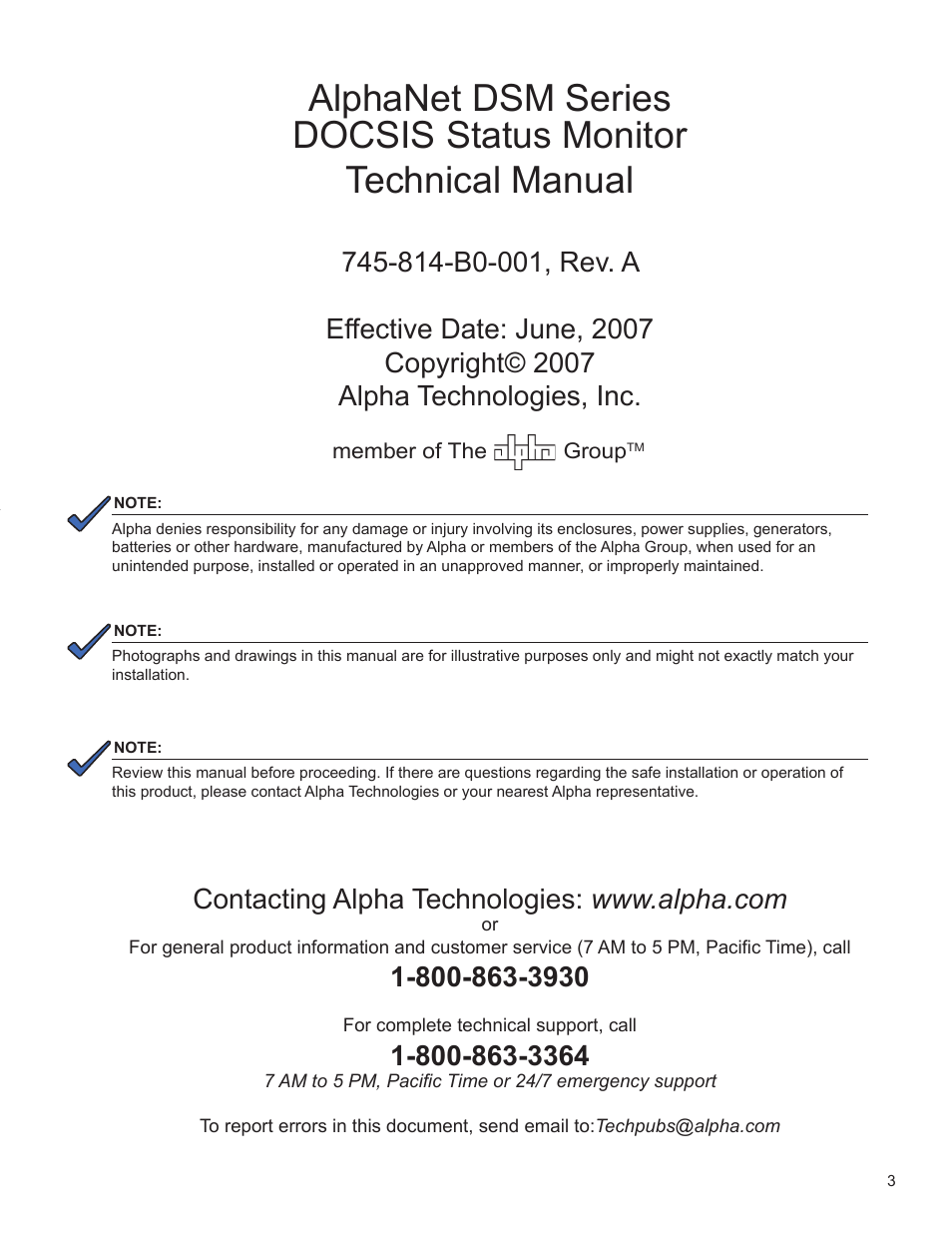 Power | Alpha Technologies AlphaNet DSM Series DOCSIS User Manual | Page 3 / 63