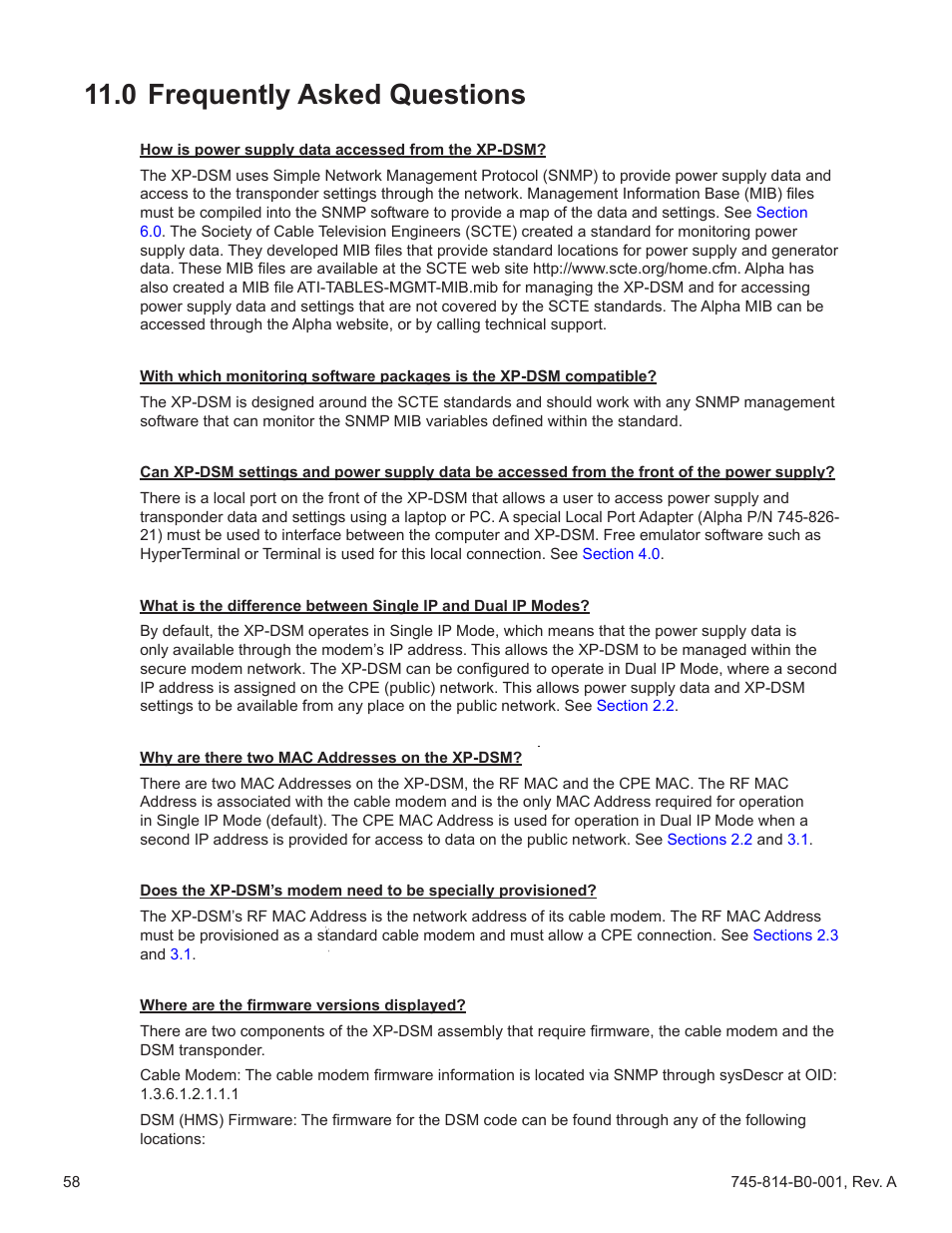 0 frequently asked questions | Alpha Technologies AlphaNet DSM Series DOCSIS User Manual | Page 58 / 63