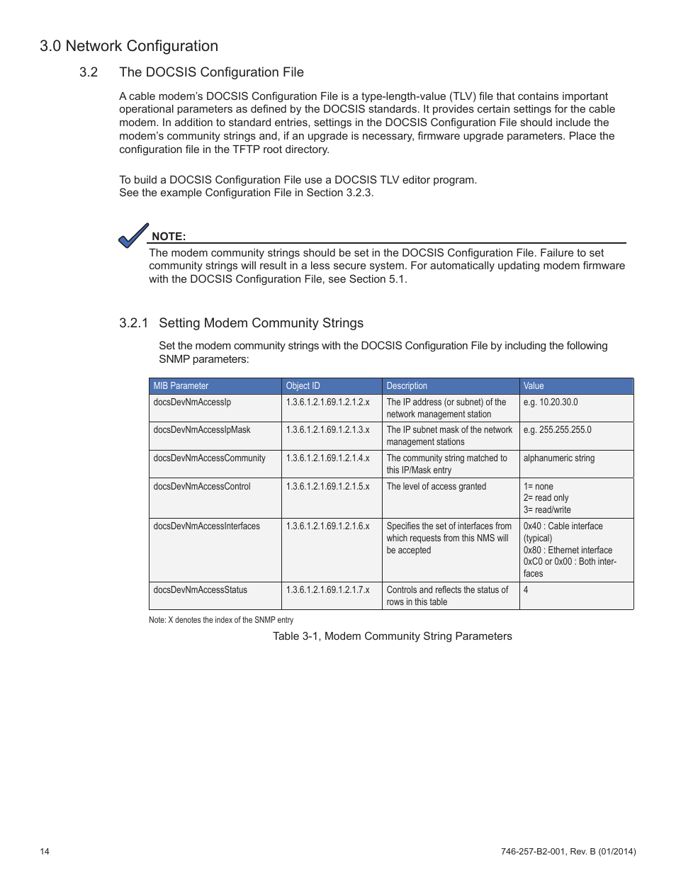 0 network configuration, 1 setting modem community strings, 2 the docsis configuration file | Alpha Technologies AlphaNet IDH4 for XM2 and XM2-300HP Series - Technical Manual User Manual | Page 14 / 87