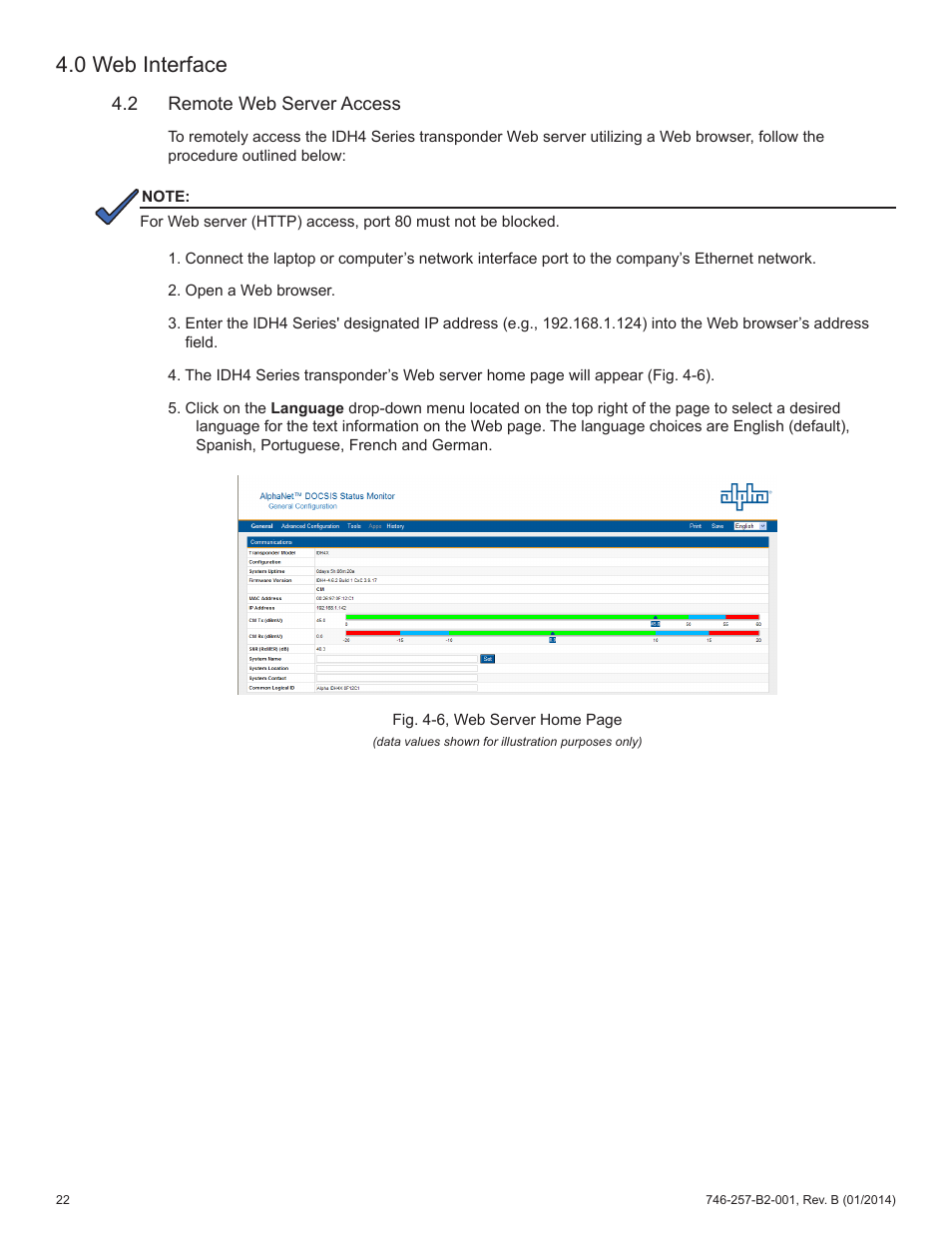 0 web interface | Alpha Technologies AlphaNet IDH4 for XM2 and XM2-300HP Series - Technical Manual User Manual | Page 22 / 87
