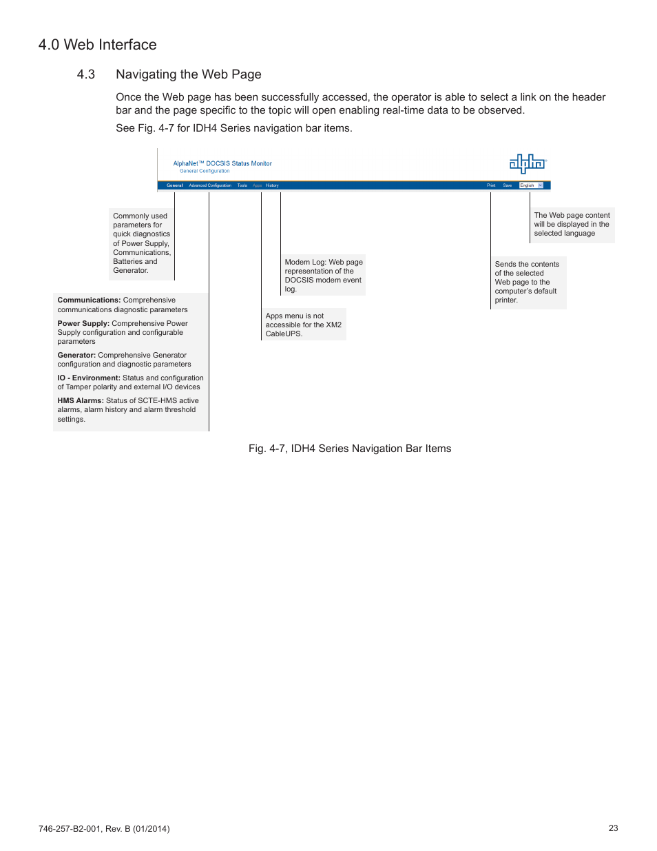 0 web interface, 3 navigating the web page | Alpha Technologies AlphaNet IDH4 for XM2 and XM2-300HP Series - Technical Manual User Manual | Page 23 / 87
