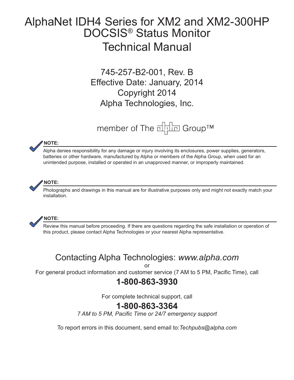 Status monitor technical manual | Alpha Technologies AlphaNet IDH4 for XM2 and XM2-300HP Series - Technical Manual User Manual | Page 3 / 87