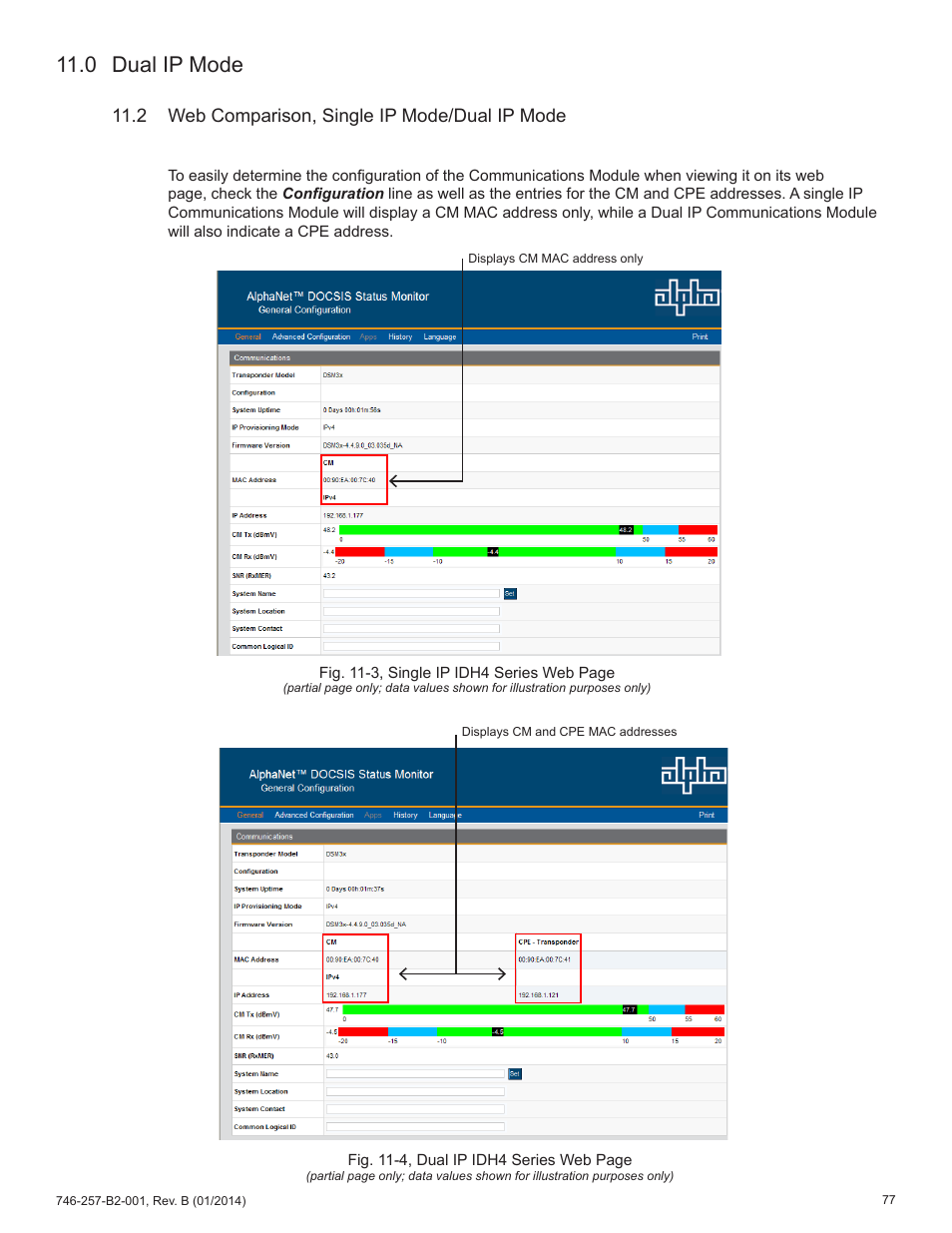 0 dual ip mode, 2 web comparison, single ip mode/dual ip mode | Alpha Technologies AlphaNet IDH4 for XM2 and XM2-300HP Series - Technical Manual User Manual | Page 77 / 87