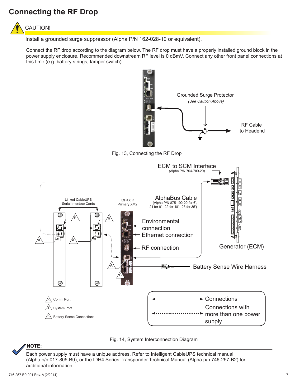 Connecting the rf drop, Generator (ecm) ecm to scm interface, Alphabus cable | Alpha Technologies AlphaNet IDH4 for XM2, XM2-HP, and XM2-300HP Series - Quick Start Guide User Manual | Page 7 / 8