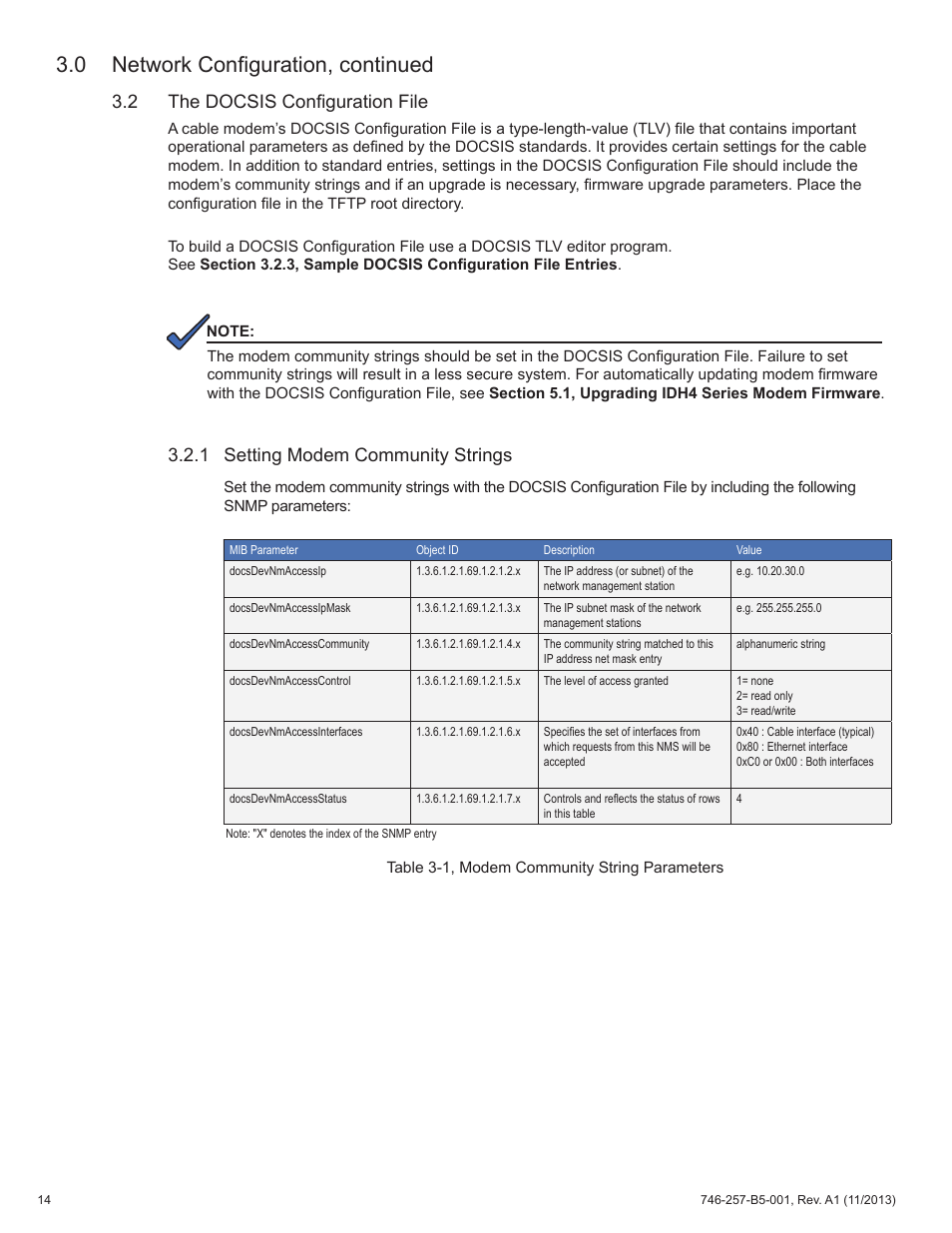 0 network configuration, continued, 1 setting modem community strings, 2 the docsis configuration file | Alpha Technologies AlphaNet IDH4 for XM3-HP Series - Technical Manual User Manual | Page 14 / 94