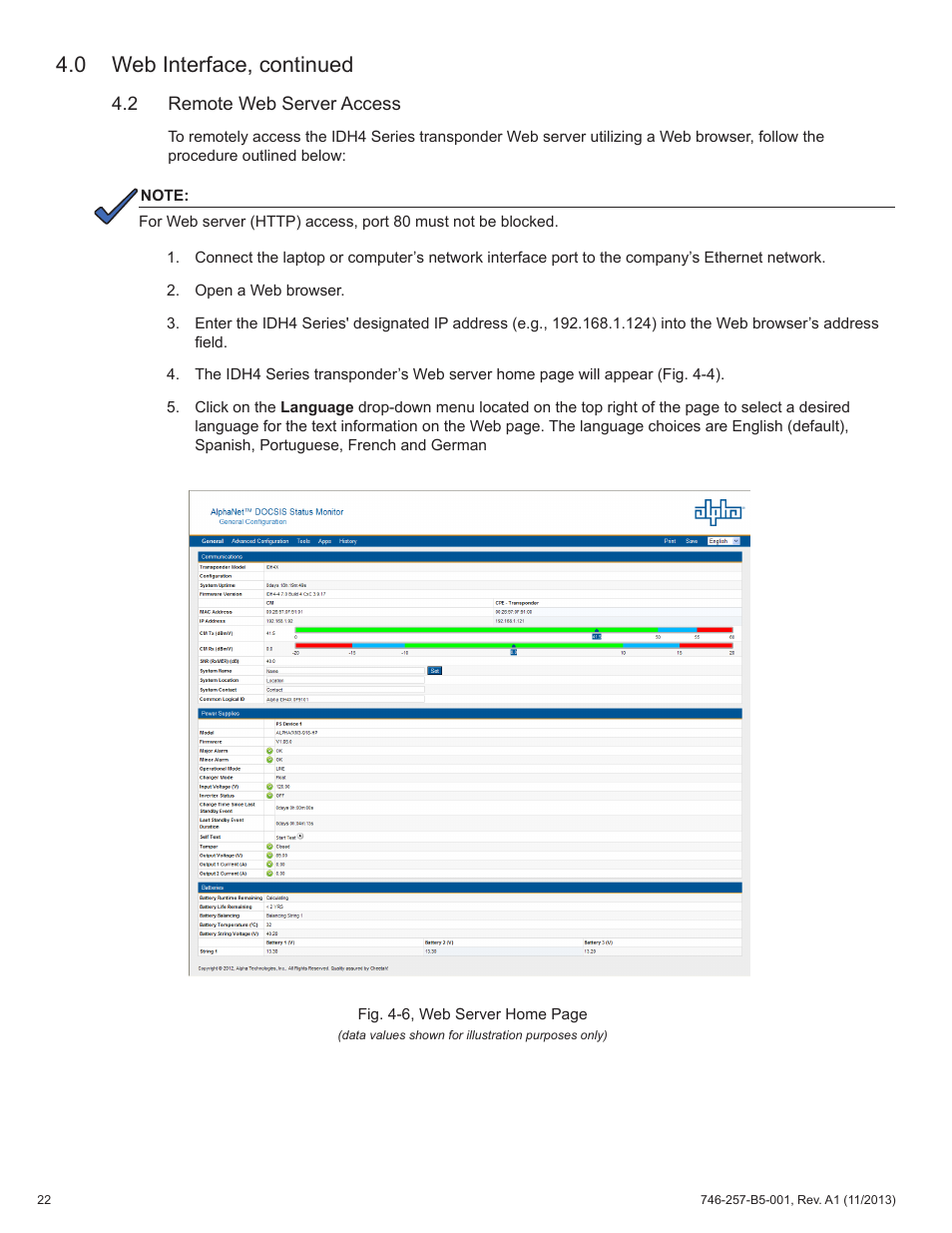 0 web interface, continued | Alpha Technologies AlphaNet IDH4 for XM3-HP Series - Technical Manual User Manual | Page 22 / 94