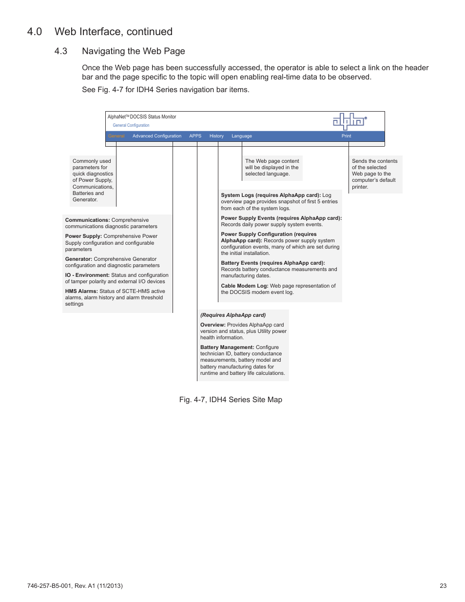0 web interface, continued, 3 navigating the web page | Alpha Technologies AlphaNet IDH4 for XM3-HP Series - Technical Manual User Manual | Page 23 / 94