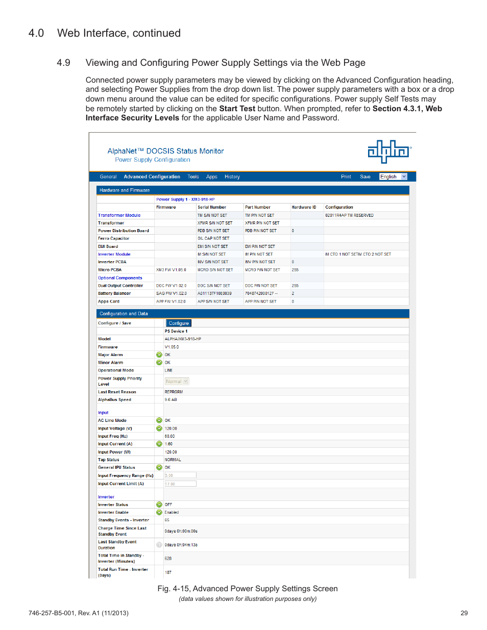 0 web interface, continued | Alpha Technologies AlphaNet IDH4 for XM3-HP Series - Technical Manual User Manual | Page 29 / 94
