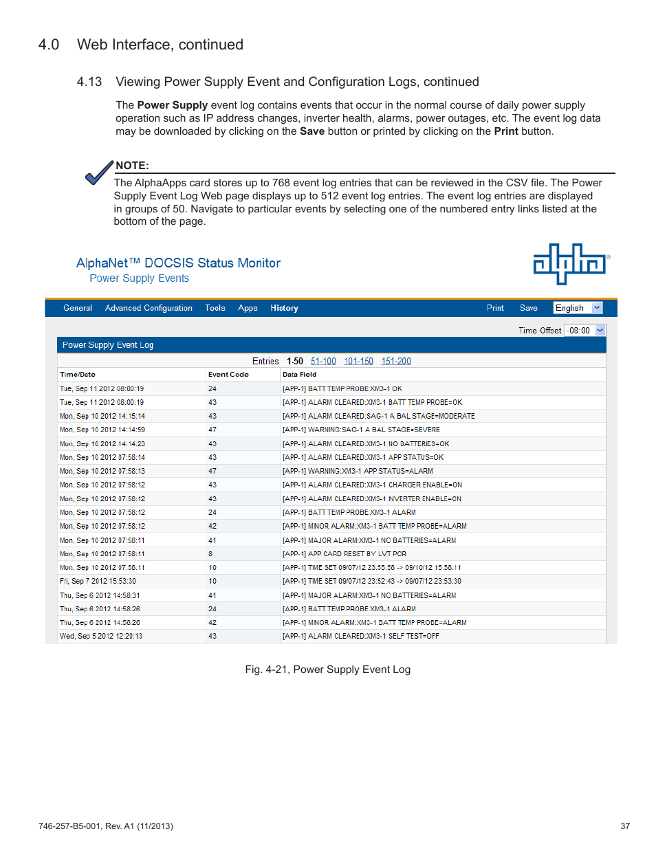 0 web interface, continued | Alpha Technologies AlphaNet IDH4 for XM3-HP Series - Technical Manual User Manual | Page 37 / 94