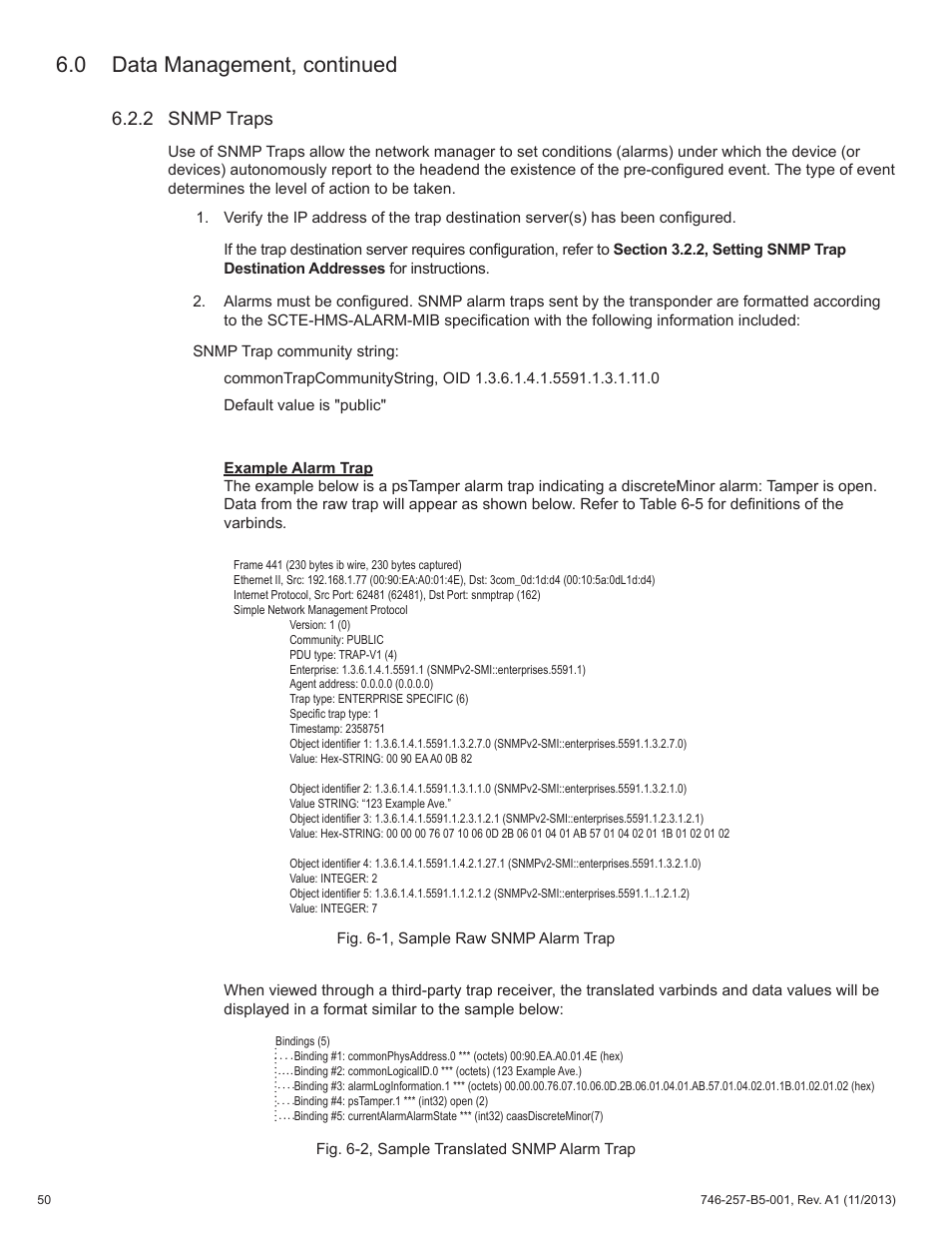 0 data management, continued, 2 snmp traps | Alpha Technologies AlphaNet IDH4 for XM3-HP Series - Technical Manual User Manual | Page 50 / 94
