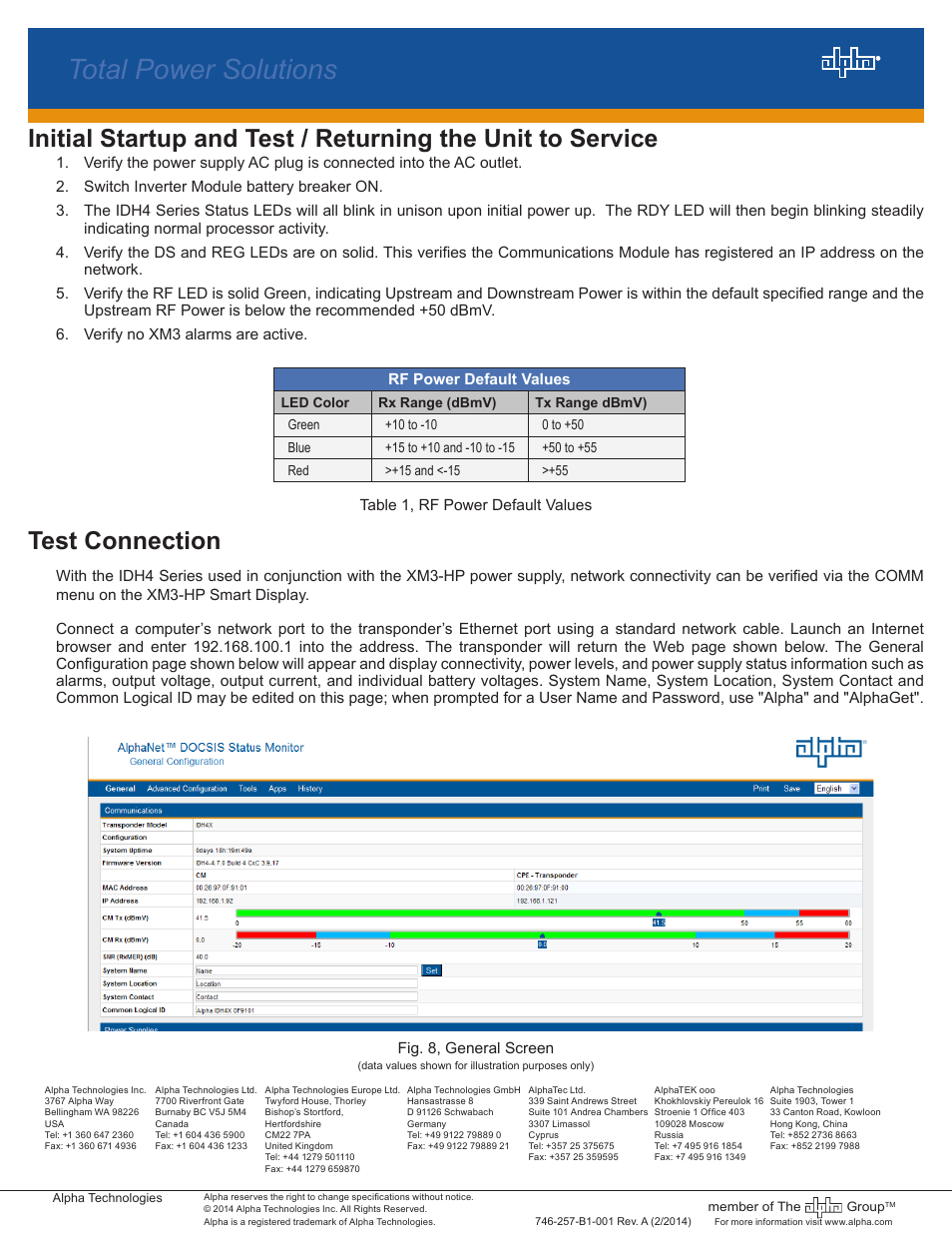 Total power solutions, Test connection | Alpha Technologies AlphaNet IDH4 for XM3-HP Series - Quick Start Guide User Manual | Page 6 / 6