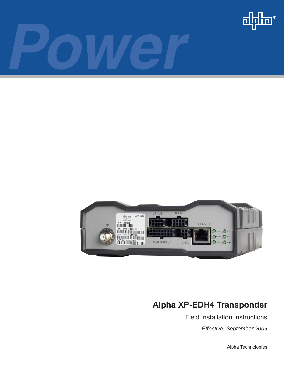 Alpha Technologies XP-EDH4 - Installation User Manual | 12 pages