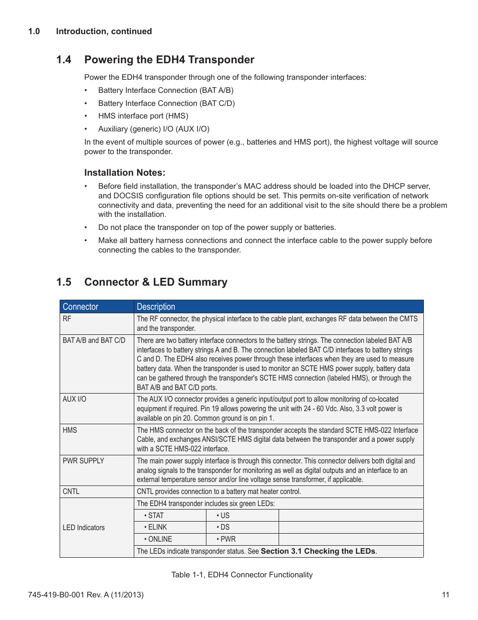 4 powering the edh4 transponder, 5 connector & led summary | Alpha Technologies XP-EDH4 - Technical Manual User Manual | Page 11 / 81