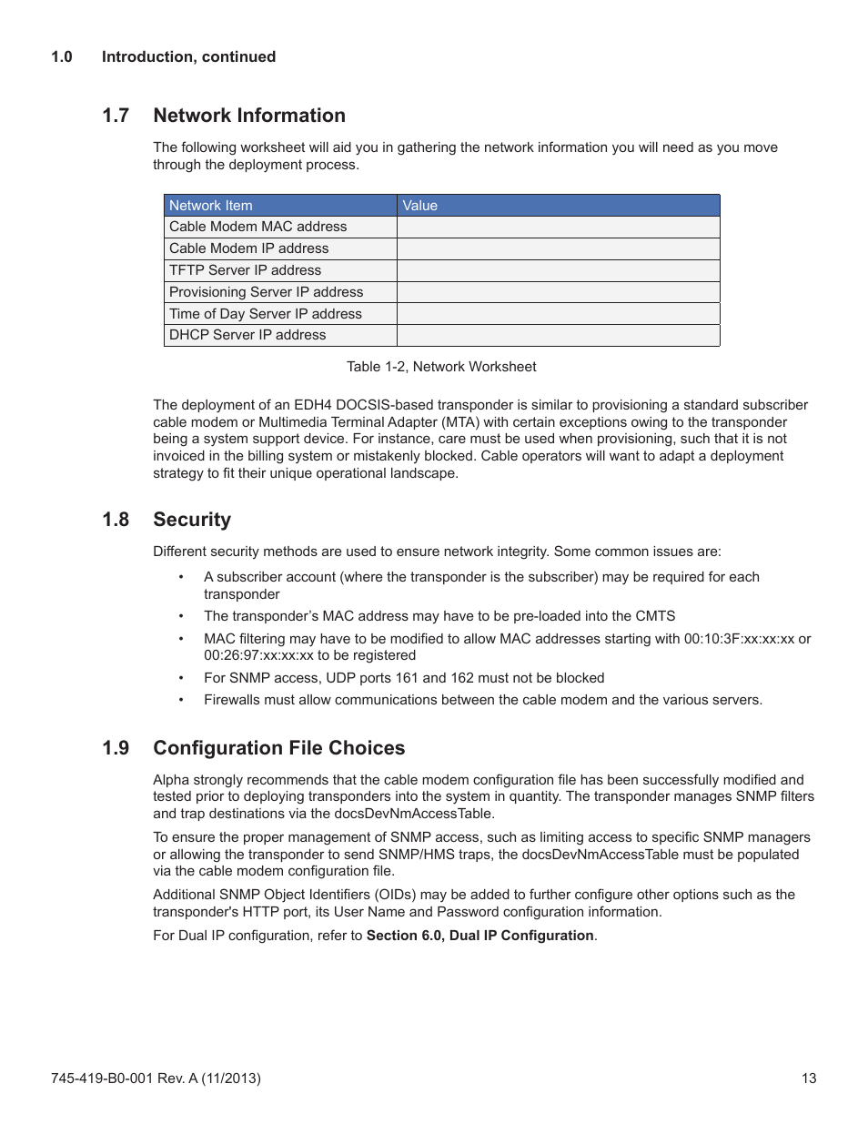 7 network information, 8 security, 9 configuration file choices | Alpha Technologies XP-EDH4 - Technical Manual User Manual | Page 13 / 81