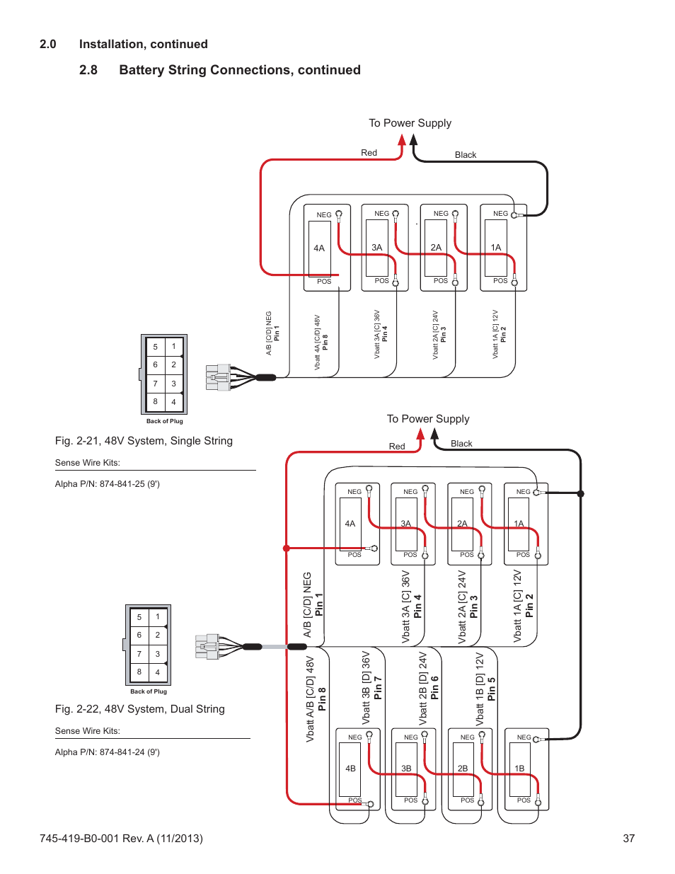 8 battery string connections, continued, 0 installation, continued | Alpha Technologies XP-EDH4 - Technical Manual User Manual | Page 37 / 81