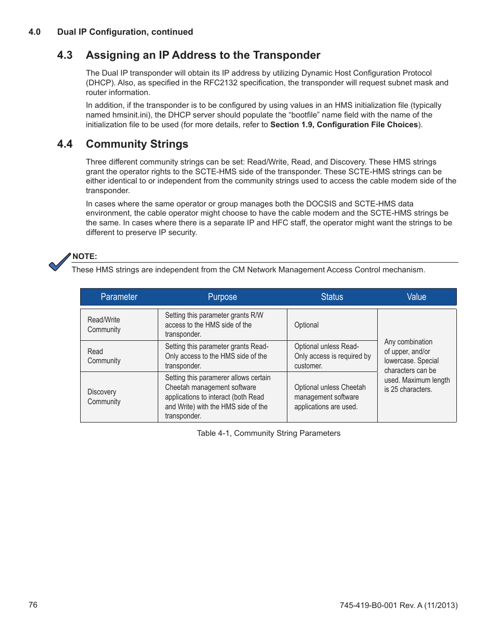 3 assigning an ip address to the transponder, 4 community strings | Alpha Technologies XP-EDH4 - Technical Manual User Manual | Page 76 / 81