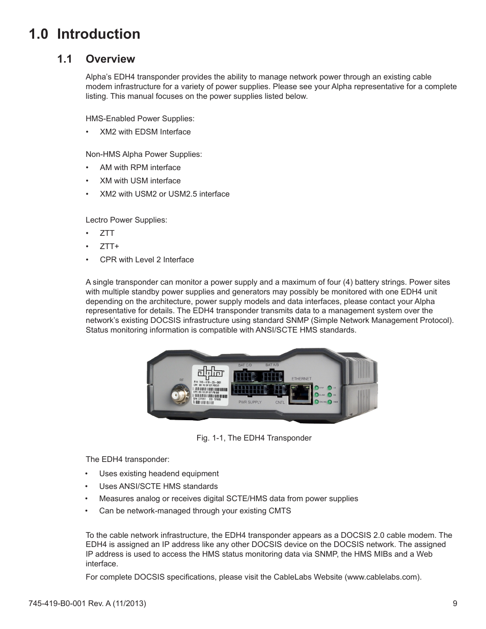 0 introduction, 1 overview | Alpha Technologies XP-EDH4 - Technical Manual User Manual | Page 9 / 81