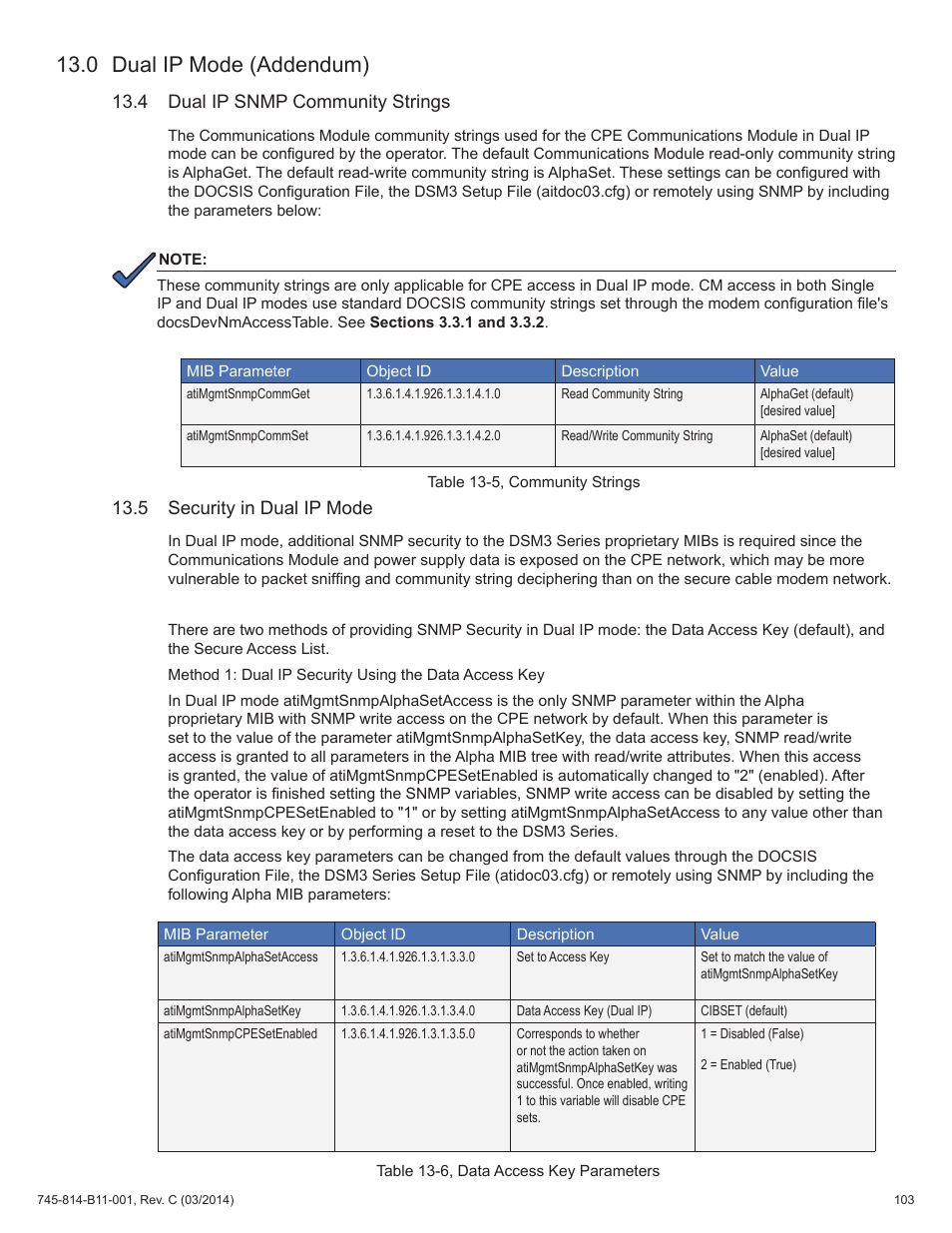 4 dual ip snmp community strings, 5 security in dual ip mode, 0 dual ip mode (addendum) | Alpha Technologies DSM3 for XM3 - Technical Manual User Manual | Page 103 / 106
