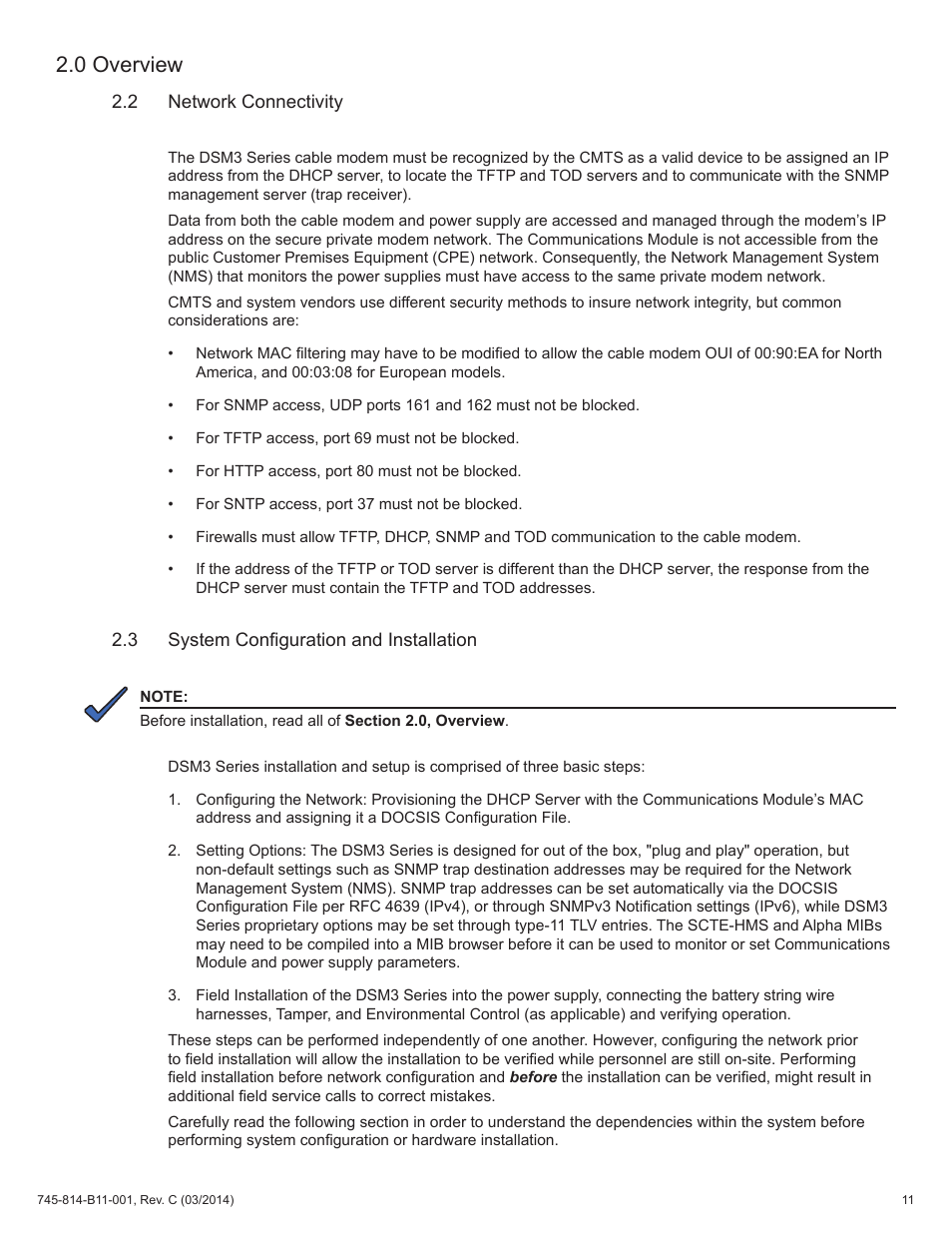 2 network connectivity, 3 system configuration and installation, 0 overview | Alpha Technologies DSM3 for XM3 - Technical Manual User Manual | Page 11 / 106