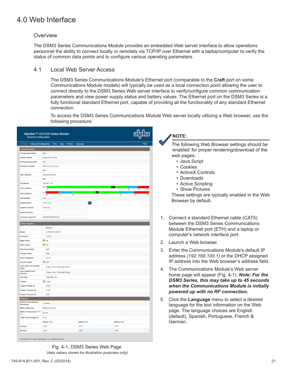 0 web interface, 1 local web server access | Alpha Technologies DSM3 for XM3 - Technical Manual User Manual | Page 21 / 106