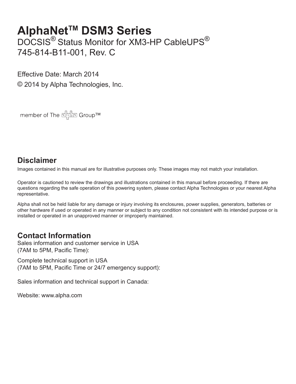 Alphanet, Dsm3 series, Docsis | Status monitor for xm3-hp cableups | Alpha Technologies DSM3 for XM3 - Technical Manual User Manual | Page 3 / 106