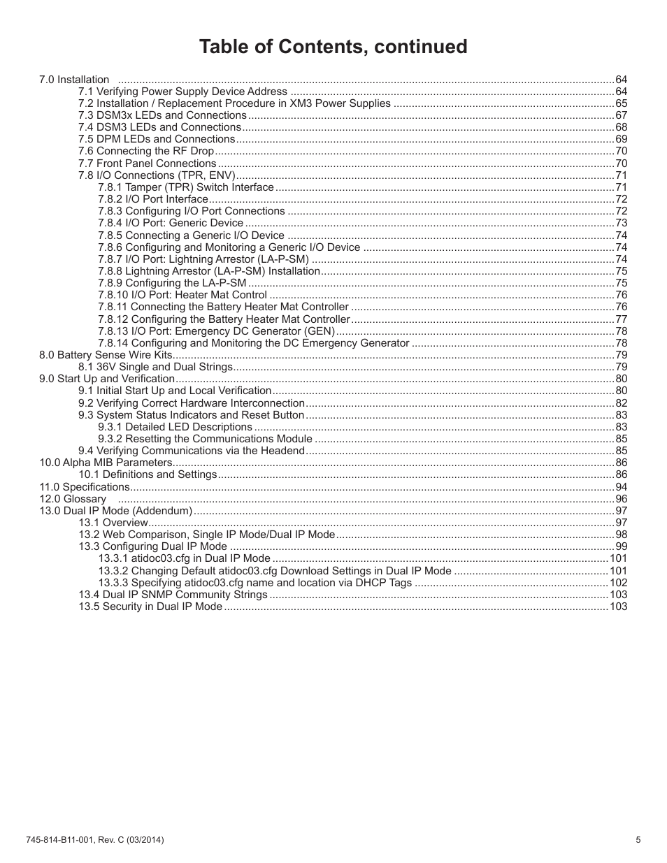 Table of contents, continued | Alpha Technologies DSM3 for XM3 - Technical Manual User Manual | Page 5 / 106