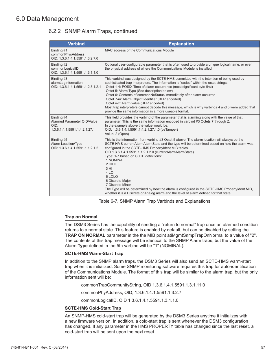 0 data management, 2 snmp alarm traps, continued | Alpha Technologies DSM3 for XM3 - Technical Manual User Manual | Page 57 / 106
