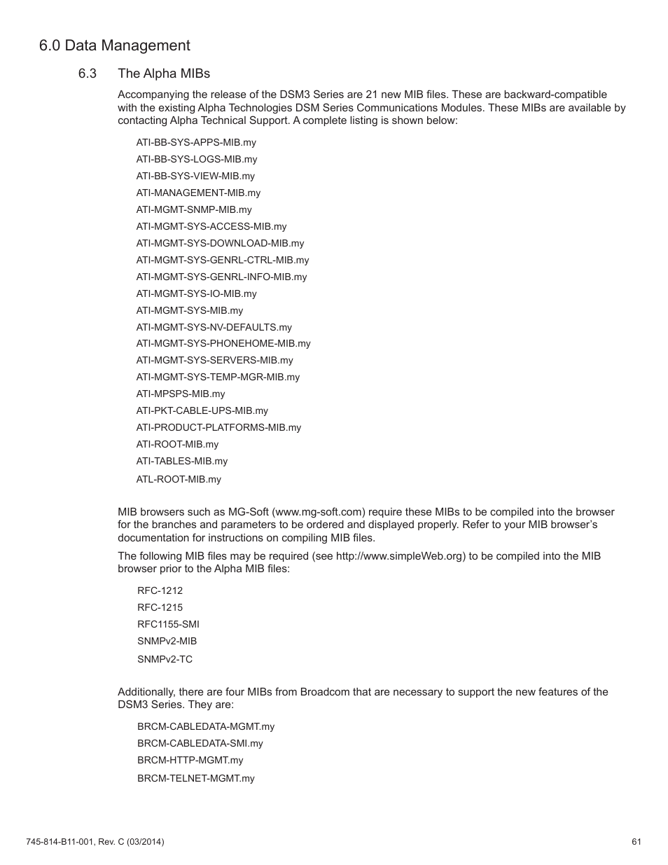 3 the alpha mibs, 0 data management | Alpha Technologies DSM3 for XM3 - Technical Manual User Manual | Page 61 / 106