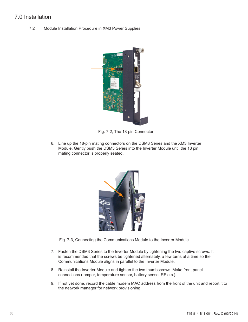 Fig. 7-2, the 18-pin connector, 0 installation | Alpha Technologies DSM3 for XM3 - Technical Manual User Manual | Page 66 / 106