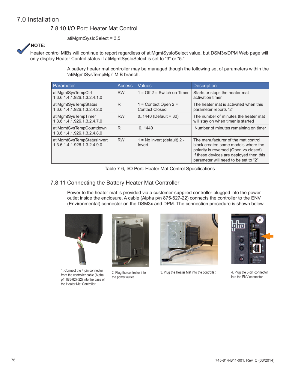 10 i/o port: heater mat control, 0 installation, 11 connecting the battery heater mat controller | Alpha Technologies DSM3 for XM3 - Technical Manual User Manual | Page 76 / 106
