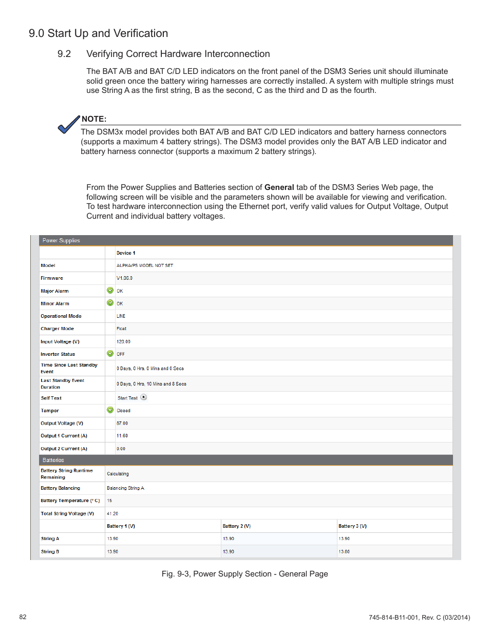 2 verifying correct hardware interconnection, 0 start up and verification | Alpha Technologies DSM3 for XM3 - Technical Manual User Manual | Page 82 / 106