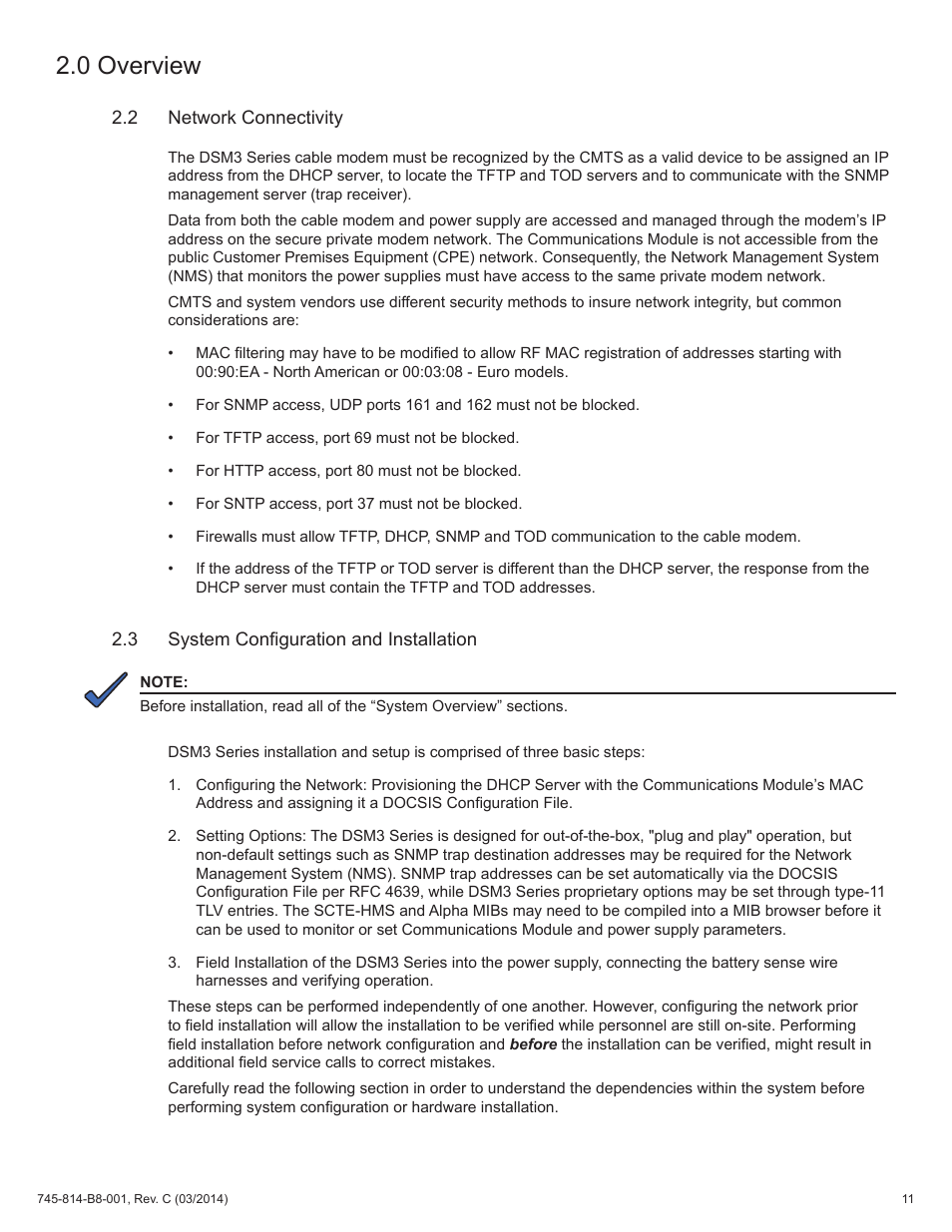 2 network connectivity, 3 system configuration and installation, 0 overview | Alpha Technologies DSM3 for XM2 - Technical Manual User Manual | Page 11 / 95