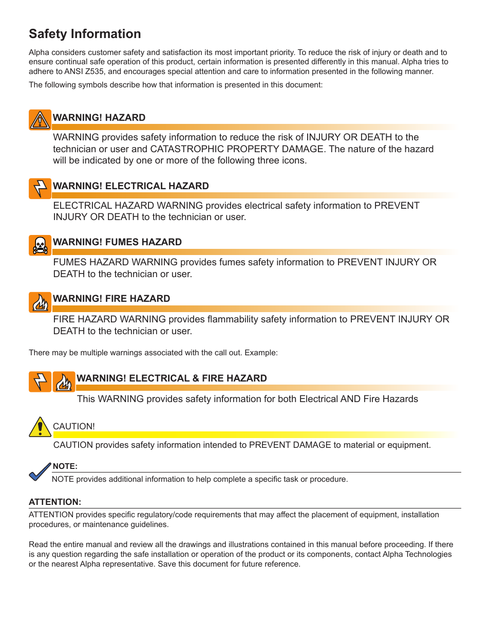 Safety information | Alpha Technologies DSM3 for XM2 - Technical Manual User Manual | Page 2 / 95